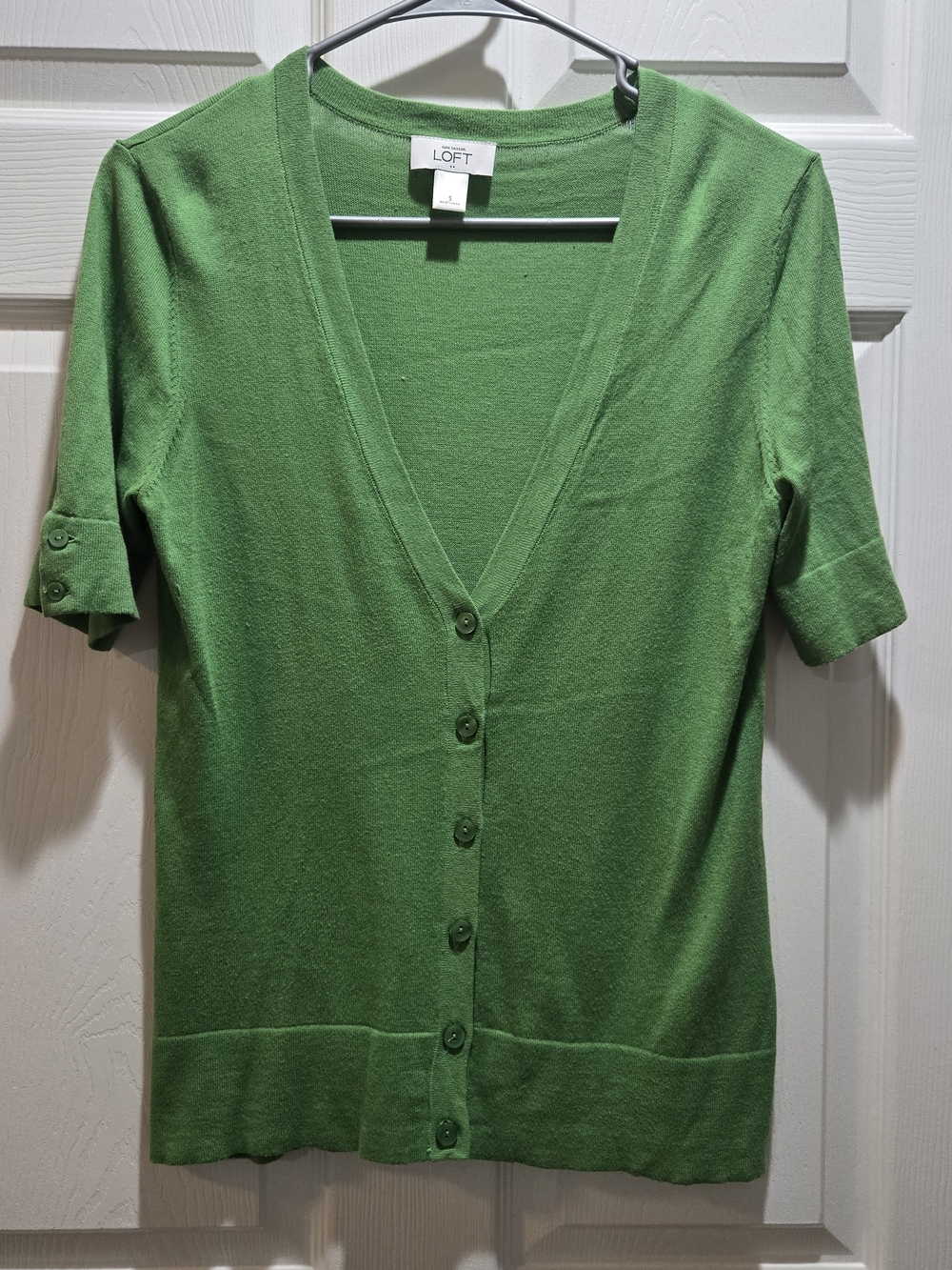 LOFT Bright Green Short Sleeve Button Cardigan